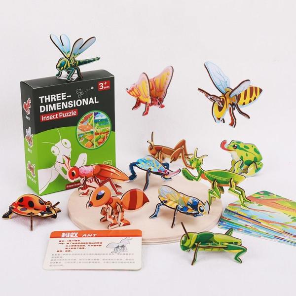 2024 New Design Children's Wooden Fun Handmade Insect Assembly Model Game Educational 3D Jigsaw Puzzle Toys For Boys Girls
