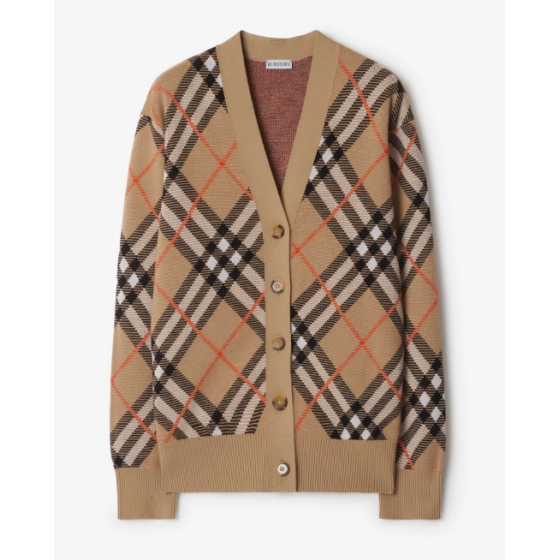 Check Wool Blend Cardigan