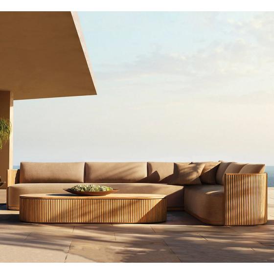 Defaico 2024 Luxury Premium Teak Outdoor Lounge Furniture Garden Teak Wood L Shape Sectional Sofa Set for Patio