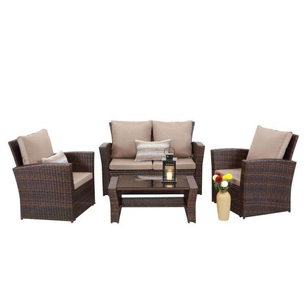 Outdoor Rattan /Wicker Furniture Garden Sofa Steel Frame Garden Sets Leisure 4 Seater Sofa Set