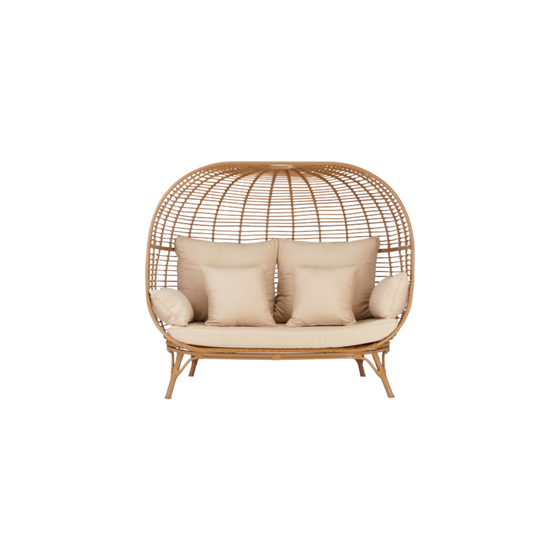 Modern simple rattan round sunbed sofa waterproof double seats with soft cushions outdoor furniture garden hotel villa