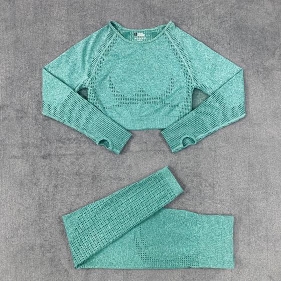2PCS Seamless Yoga Set Sexy Long Sleeve Drawstring High Waist Leggings Workout Cloth Athletec gym fitness sets Women Set