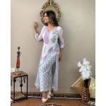 Women Fashion Printed Traditional Indian Kurti Designer Neck Long Sleeve Elegant Casual Wear Dress